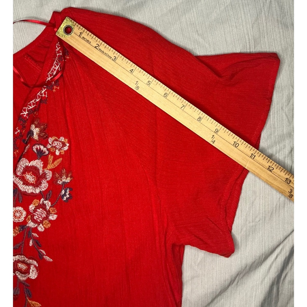 Knox Rose Boho Red Embroidered Tiered Dress Size Large Festival Cottagecore - Picture 4 of 10